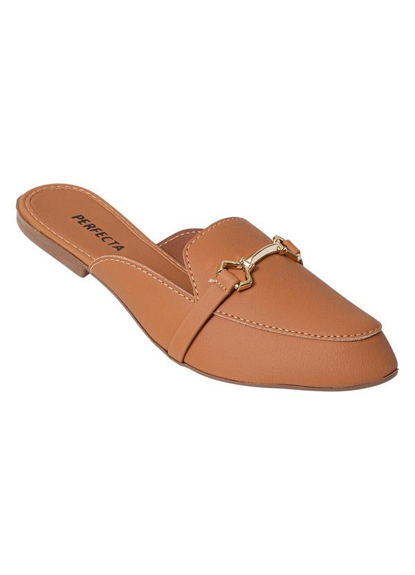 Vista 2 Mule Caramelo em Sintético com Detalhe Dourado Perfecta Perfecta