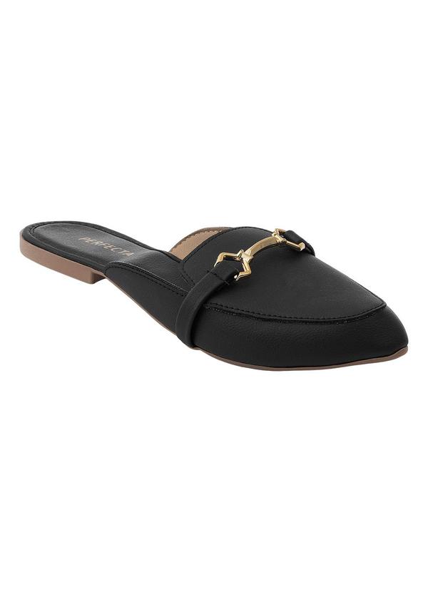 Vista 2 Mule Preto em Sintético com Detalhe Dourado Perfecta Perfecta