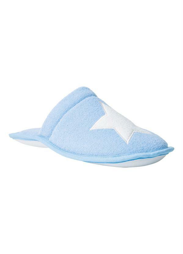 Chinelo Pantufa Azul com Detalhe Bordado