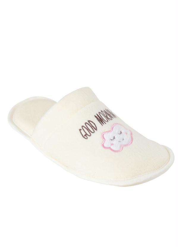 Chinelo Pantufa Creme com Bordado