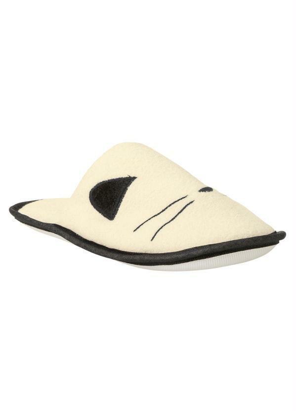 Chinelo Pantufa Creme com Detalhe Bordado