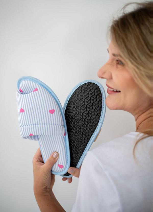 Pantufa Feminina Listras Azul