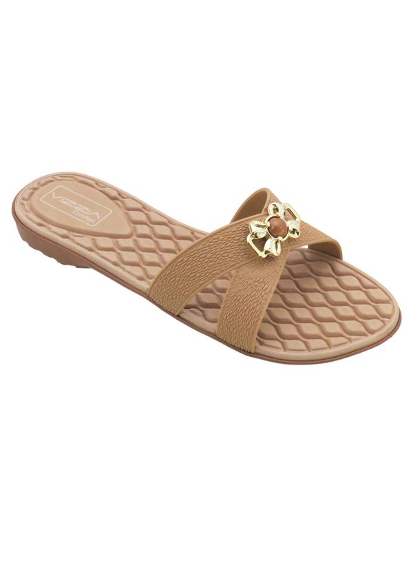 Vista 2 Rasteira CarameloCom Adereço Dourado Perfecta Perfecta