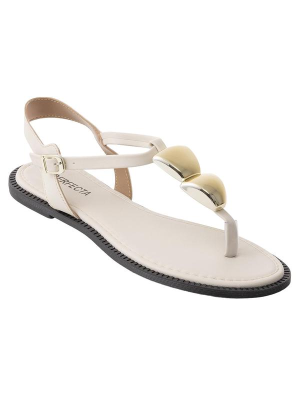 Rasteira Off White com Adereço Dourado