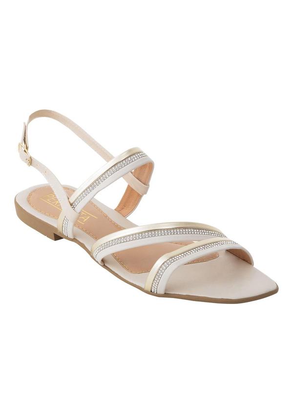 Rasteira Off White com Detalhe de Strass