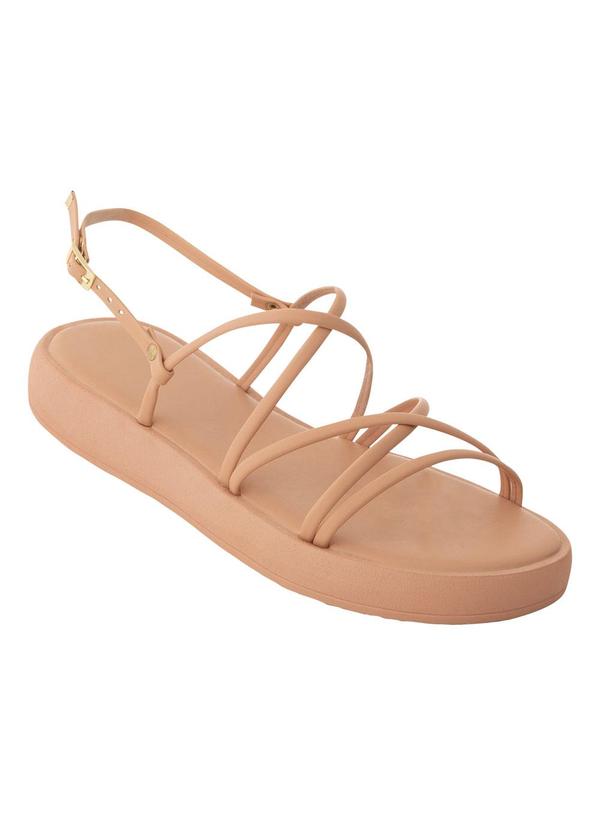 Sandália Flat Nude com Tiras Transpassadas
