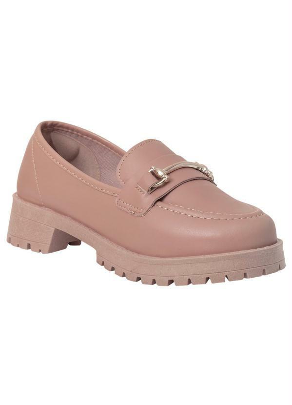 Mocassim Feminino Nude com Adereço Dourado