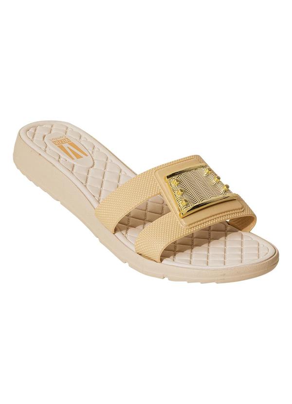 Vista 2 Tamanco Areia com Detalhe Dourado Perfecta Perfecta