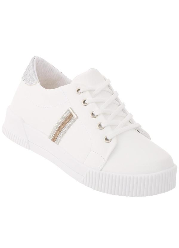 Tênis Casual Branco com Detalhe de Strass