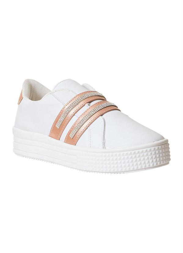 Tênis Casual Branco com Detalhe em Strass