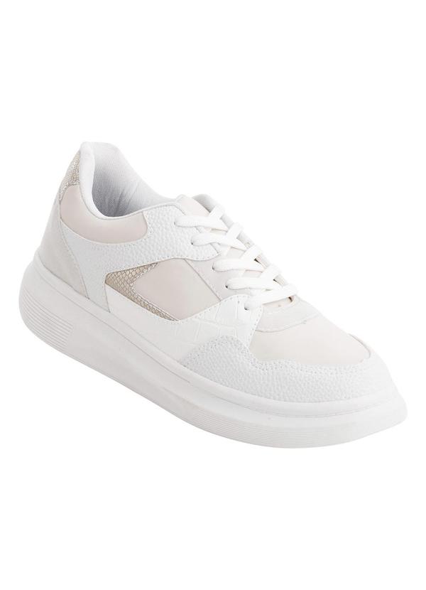 Vista 2 Tênis Casual Branco em Sintétco Texturizado Perfecta Perfecta