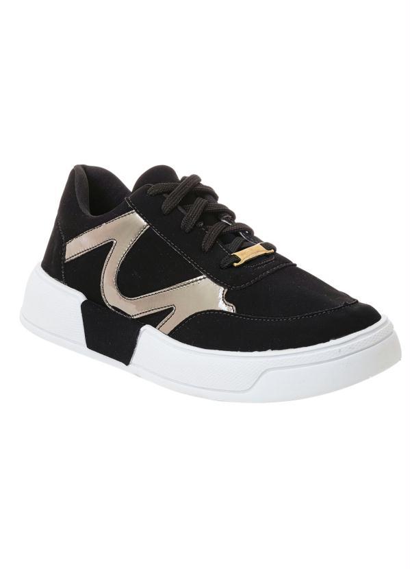 Tênis Casual Preto com Adereço Dourado