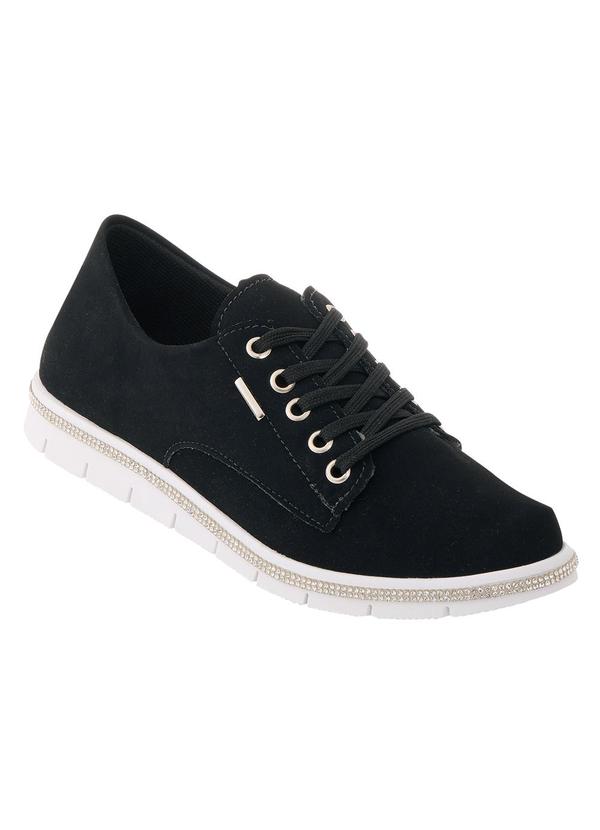 Tênis Casual Preto com Detalhe de Strass
