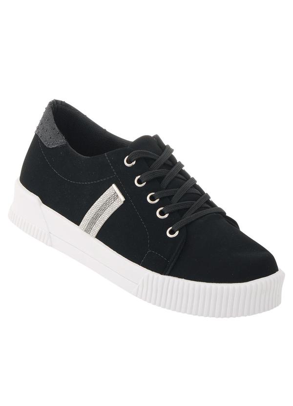 Tênis Casual Preto com Detalhe de Strass