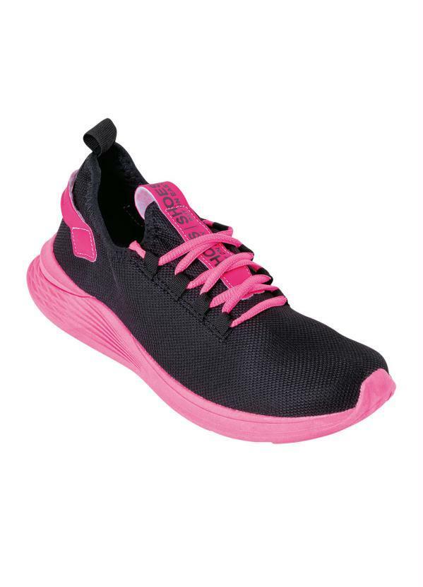 Tênis Esporte Preto e Pink em Tecido Mesh