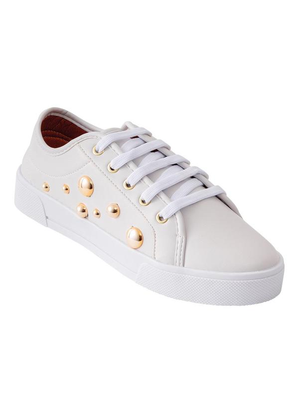 Tênis Casual Branco com Detalhe Dourado