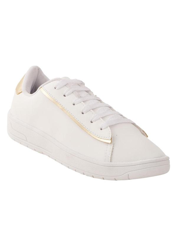 Vista 2 Tênis Casual Branco com Detalhes em Dourado Perfecta Perfecta