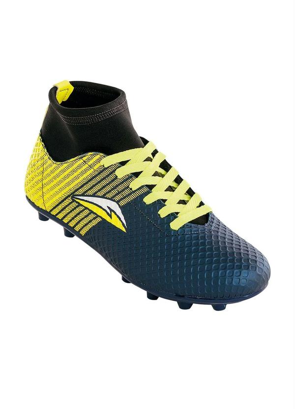 Vista 2 Chuteira Botinha Marinho e Amarelo para Campo Perfecta Perfecta