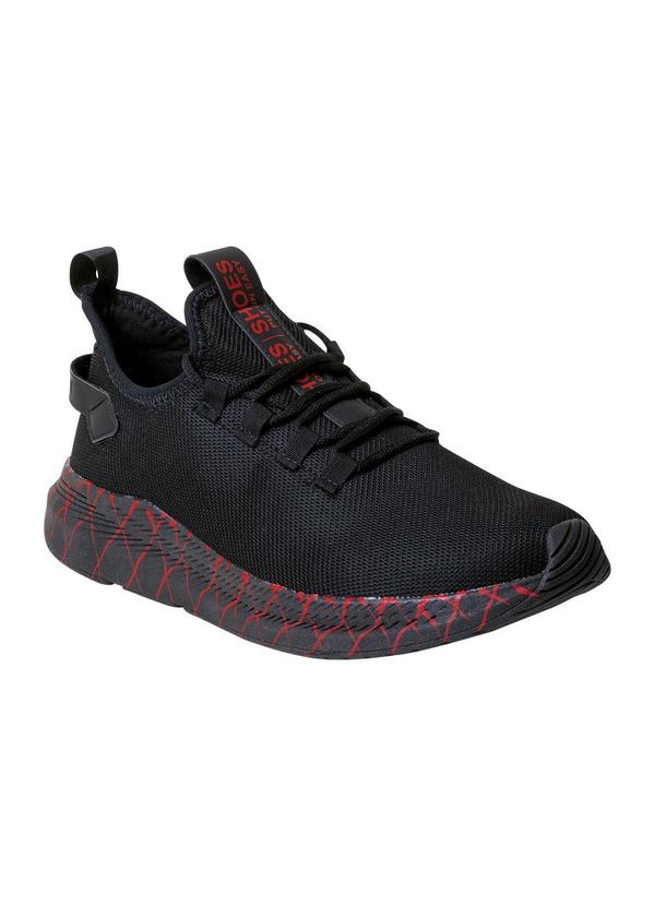 Tênis Esporte Preto com Vermelho em Tecido