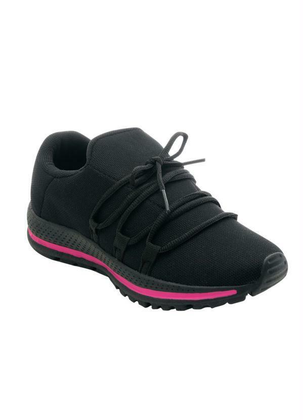 Tênis Infantil Preto com Faixa Lateral em Rosa