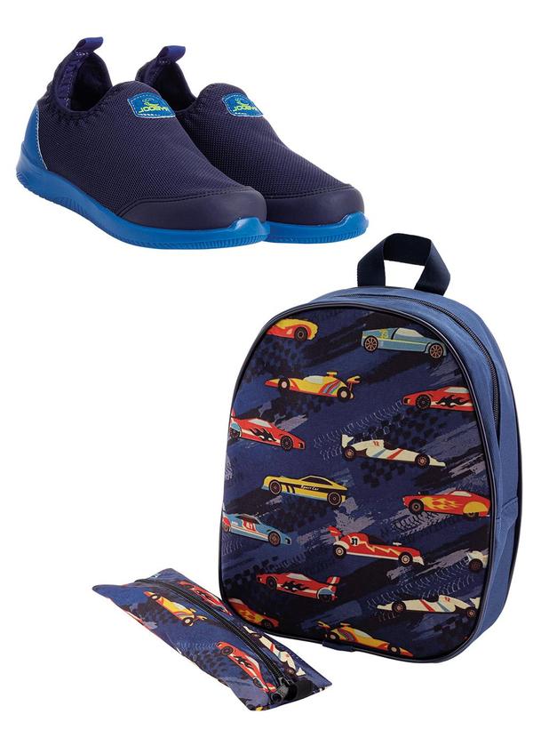 Kit Infantil Tênis + Mochila + Estojo Azul