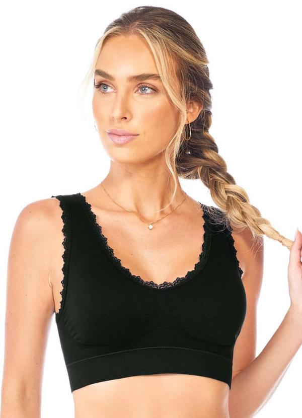 Vista 2 Top com Renda e Bojo Removível Preto Rovitex Rovitex