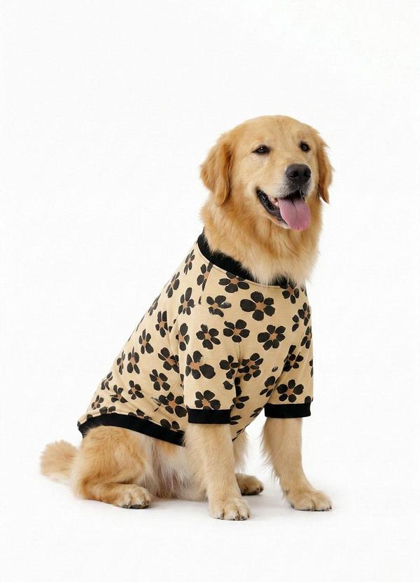 Blusão para Pet em Cotton Estampado Bege