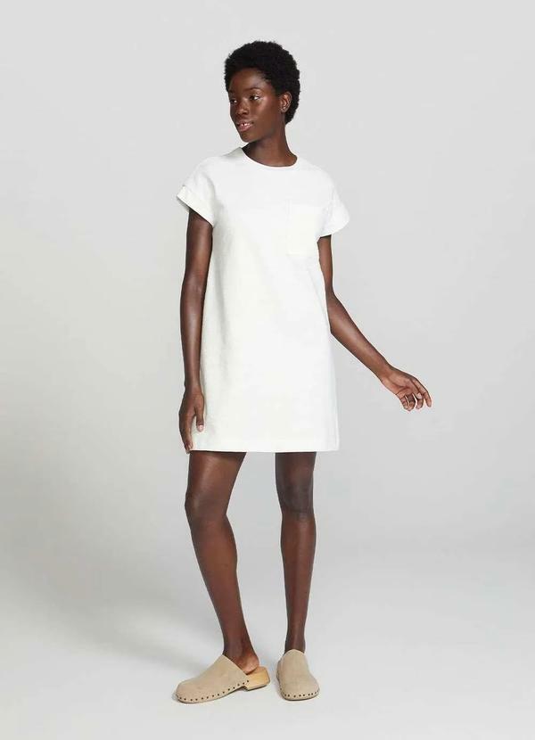 Vestido Basico Curto em Malha com Bolso Branco