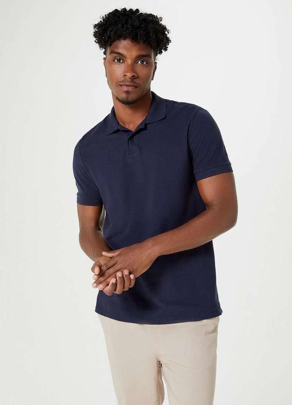 Vista 2 Camisa Polo Masculina em Piquet Azul Hering Hering