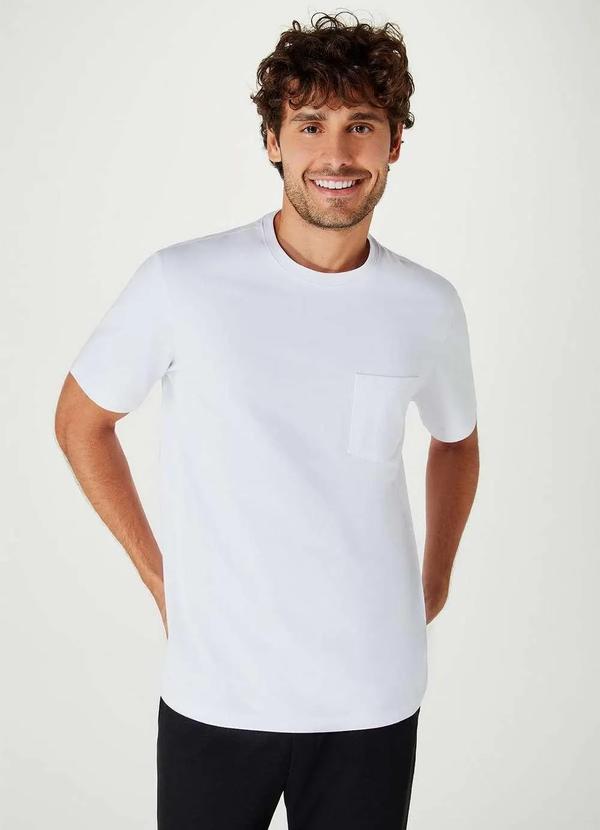 Vista 2 Camiseta Basica Masculina Super Cotton com Bolso Branco Hering Hering
