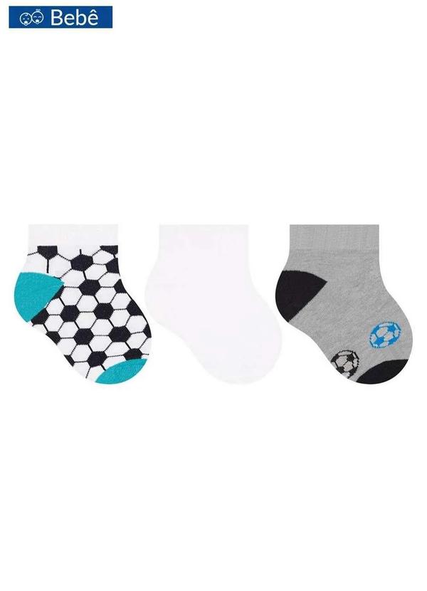 Vista 2 Kit 3 pares de Meias Bebê Cano Curto Selene 1360-002 999-Branco-Branco-Cinza SELENE