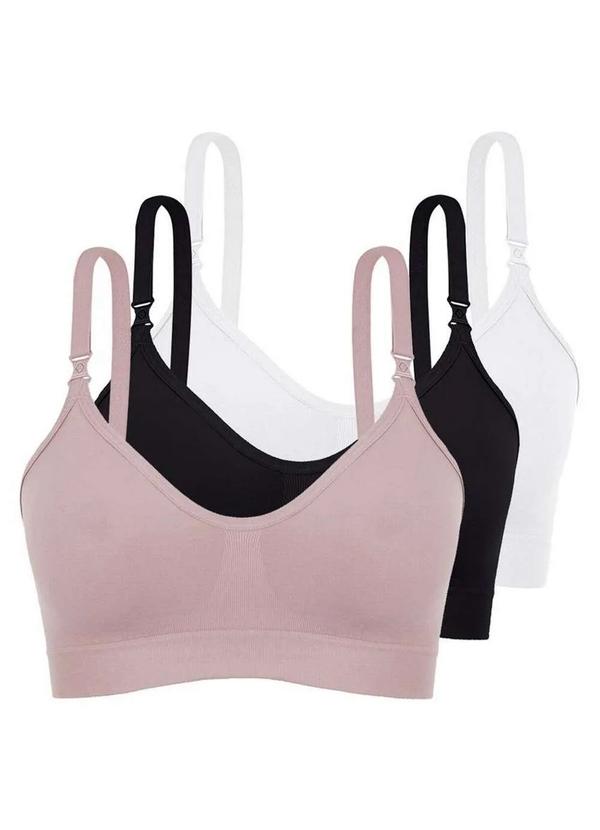 Vista 2 Kit com 3 Sutiã sem Aro e sem Bojo Loba 41028-001 Taça B Nude-Preto-Branco Lupo Lupo