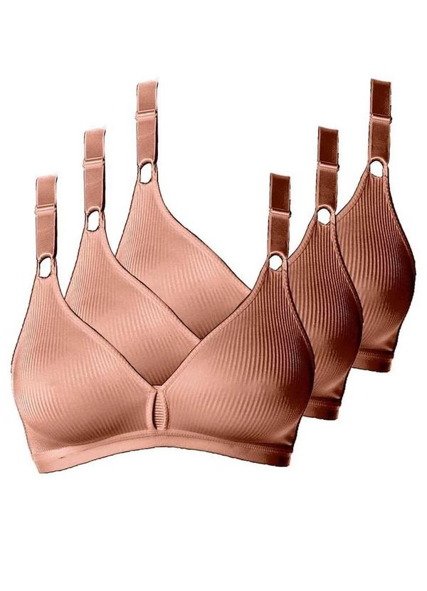 Vista 2 Kit com 3 Sutiãs sem Aro e sem Bojo Demillus 61196/61096 Taça B Bege-Rosado Demillus