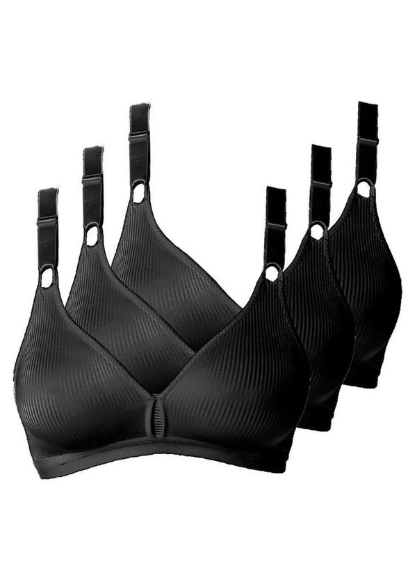 Vista 2 Kit com 3 Sutiãs sem Aro e sem Bojo Demillus 61196/61096 Taça B Preto Demillus