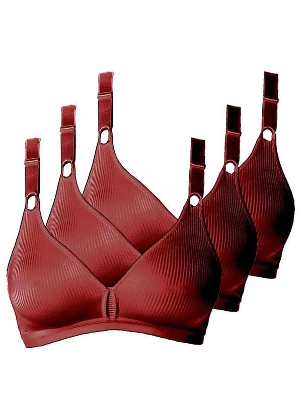 Vista 2 Kit com 3 Sutiãs sem Aro e sem Bojo Demillus 61196/61096 Taça B Vinho-Barolo Demillus