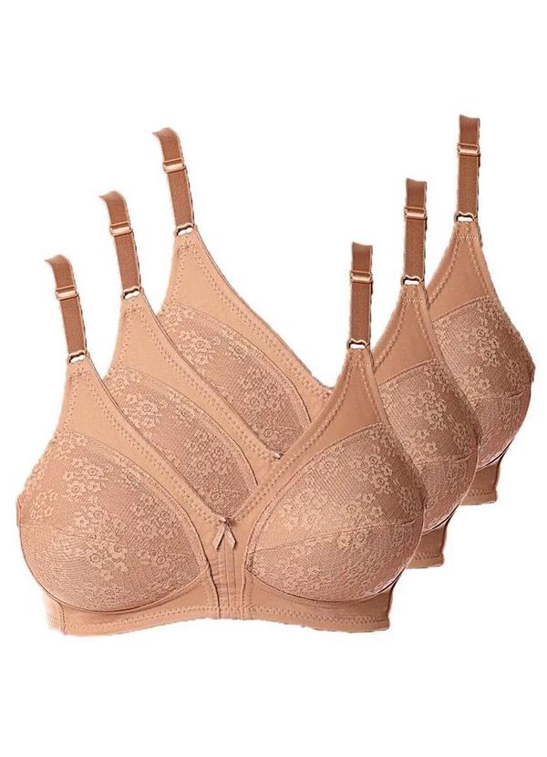 Vista 2 Kit com 3 Sutiãs Sustentação Colonial Demillus 61383/78383 Taça B Bege-Rosado Demillus
