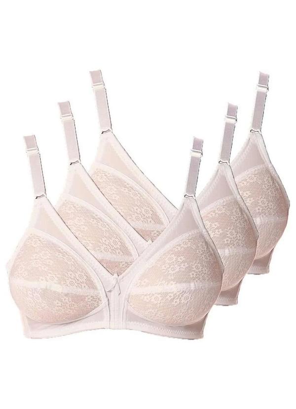 Vista 2 Kit com 3 Sutiãs Sustentação Colonial Demillus 61383/78383 Taça B Branco Demillus