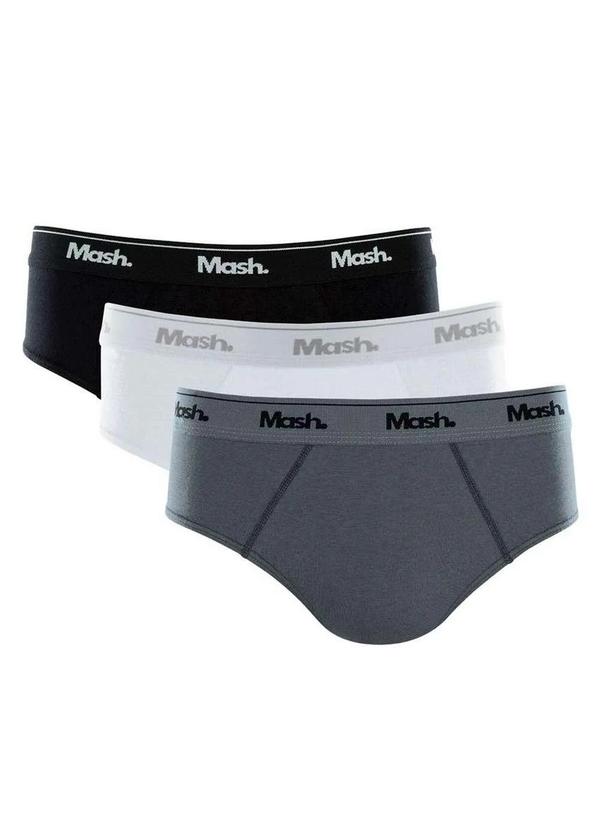 Kit/3 Cueca Slip Mash 010.04 Cz01-Preto/Branco/Chumbo