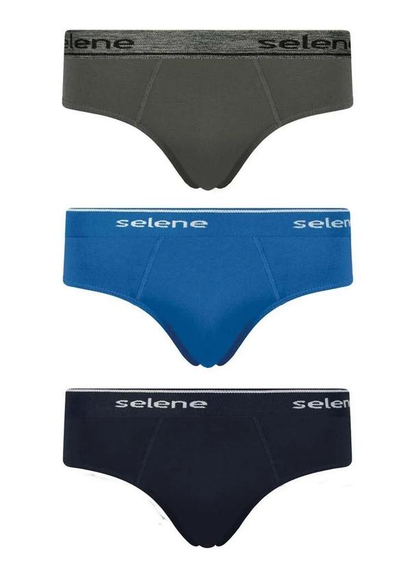Vista 2 Kit com 3 Cuecas Selene Slip 11900-001 998-Chumbo/Royal/Marinho SELENE