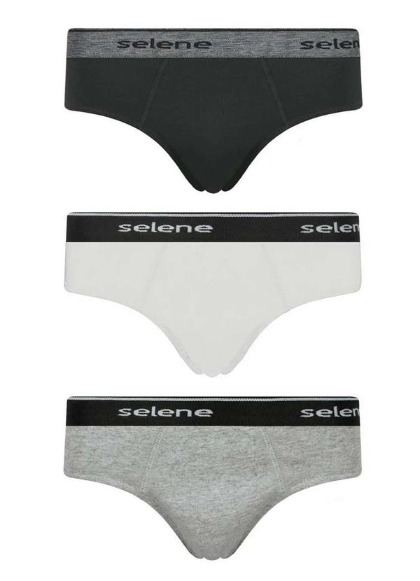 Vista 2 Kit com 3 Cuecas Selene Slip 11900-001 999-Preto/Branco/Cinza-Mescla SELENE