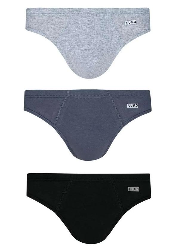 Vista 2 Kit com 3 Cuecas Slip Lupo 515-089 0902-Cinza-Mescla-Grafite-Preto Lupo