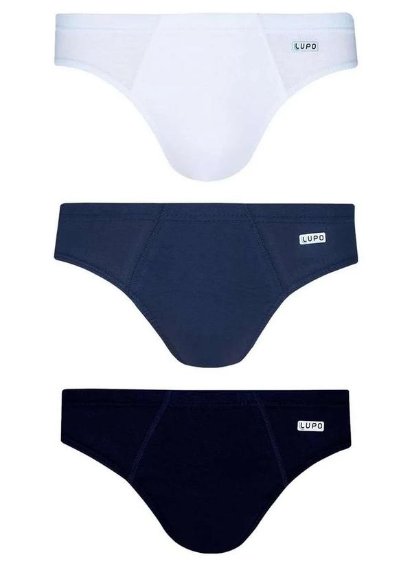 Vista 2 Kit com 3 Cuecas Slip Lupo 515-089 0903-Branco-Marinho-Preto Lupo