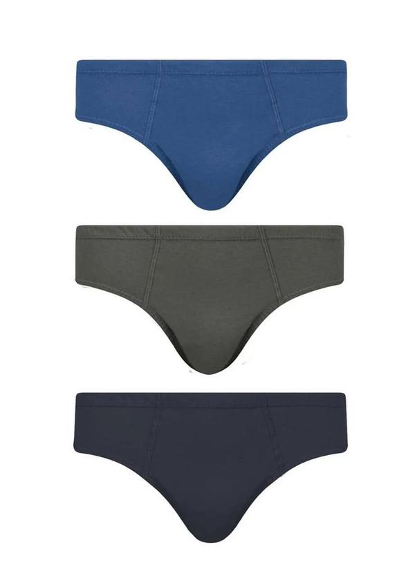 Vista 2 Kit com 3 Cuecas Slip Selene 11910-001 998-Royal/Chumbo/Marinho SELENE