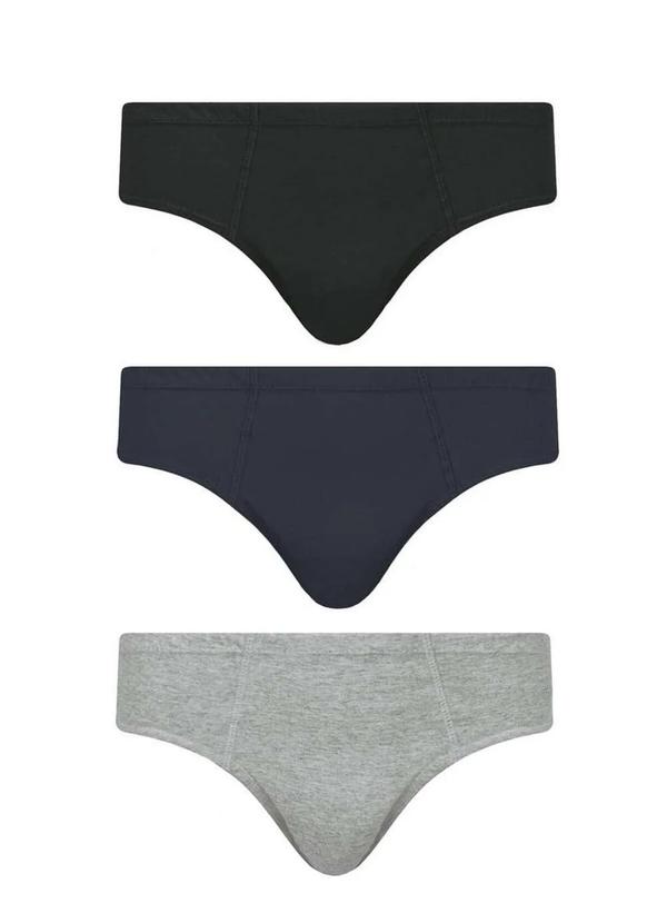 Vista 2 Kit com 3 Cuecas Slip Selene 11910-001 999-Preto/Marinho/Cinza-Mescla SELENE