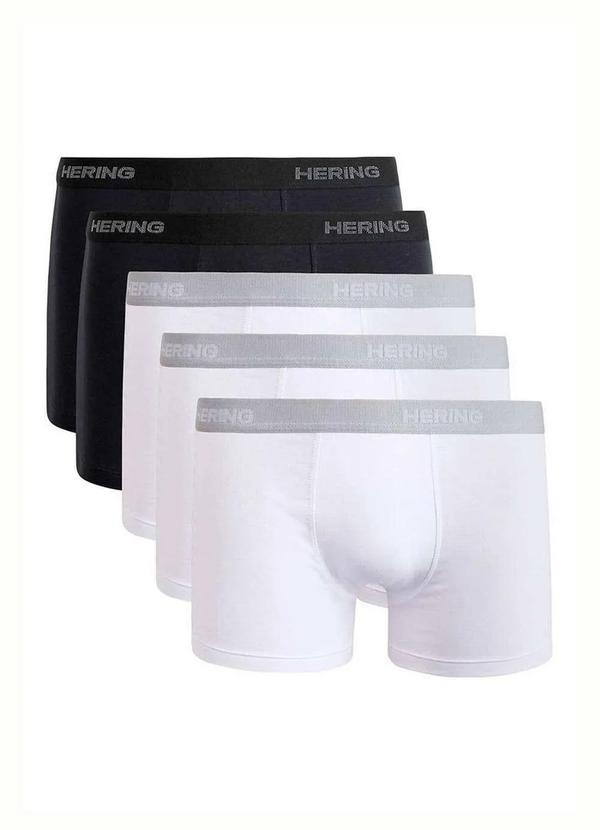 Vista 2 Kit com 5 Cuecas Boxer Hering 77qu 1a-Branco-Preto Hering