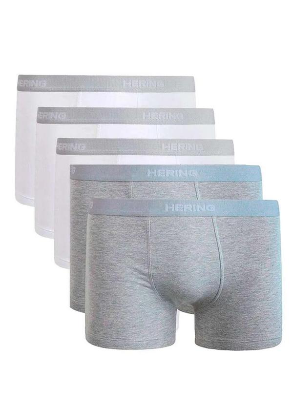 Vista 2 Kit com 5 Cuecas Boxer Hering 77qu 1b-Mescla-Claro-Branco Hering