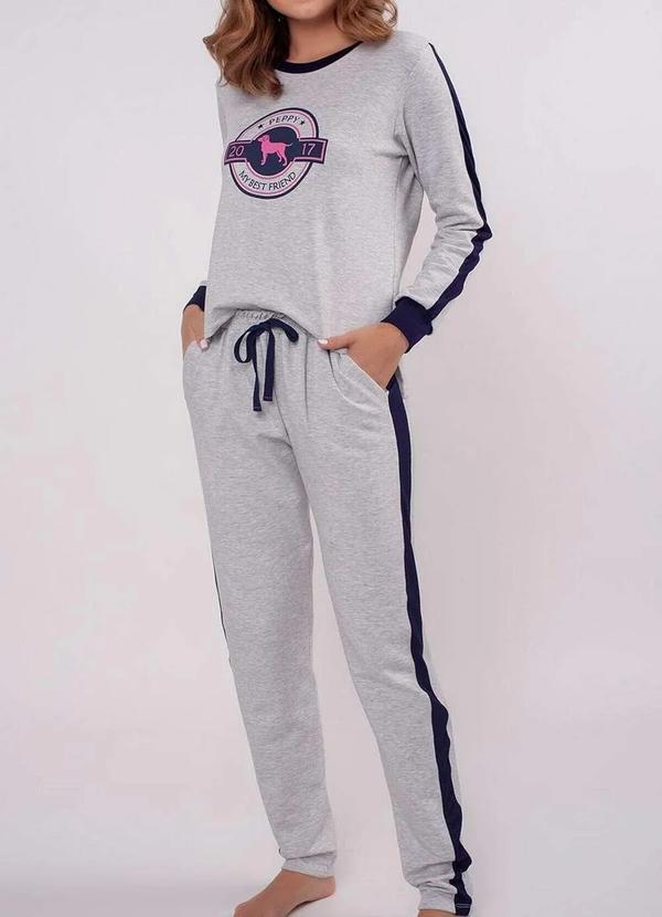 Vista 2 Pijama Feminino Longo Podiun 225182 Mescla-Claro Podiun