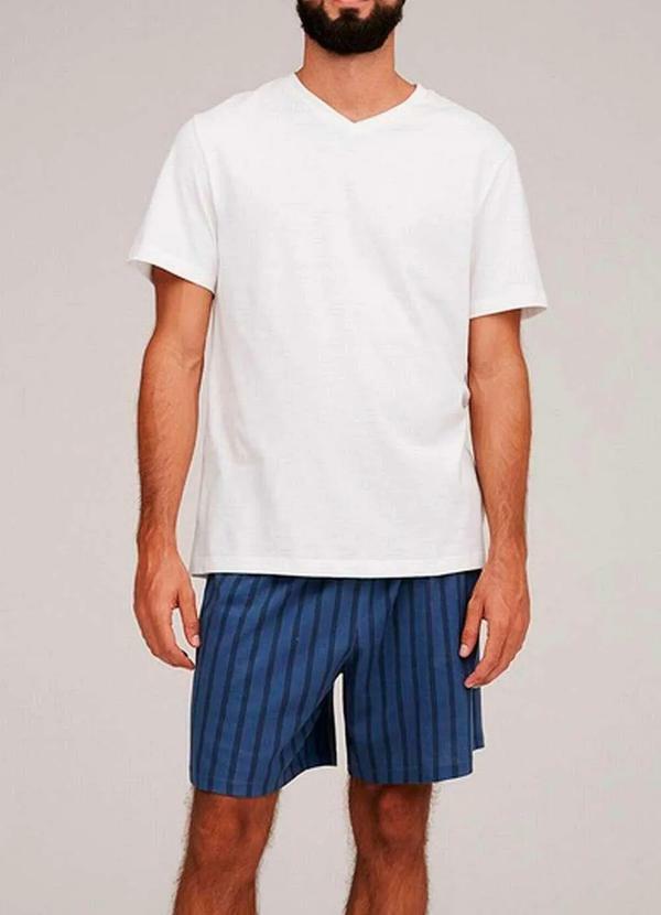Vista 2 Pijama Masculino Curto Hering 76wx 11j-Off-White-Azul Hering