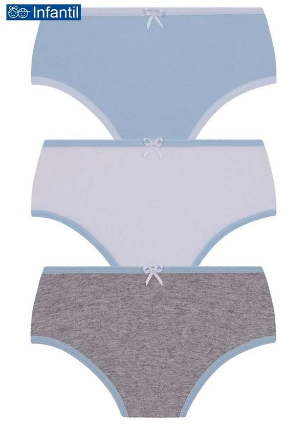 Vista 2 Kit com 3 Calcinhas Lobinha 18101-089 Infantil 0901-Azul-Branco-Cinza Lupo Lupo