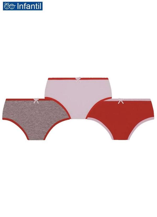 Vista 2 Kit com 3 Calcinhas Lobinha 18101-089 Infantil 0903-Cinza-Branco-Vermelho Lupo Lupo